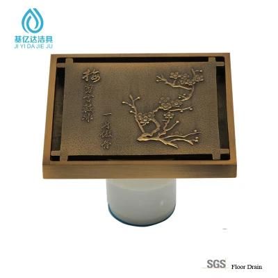 High Quality Bronze Square Bathroom Brass Floor Drain Plum Blossom