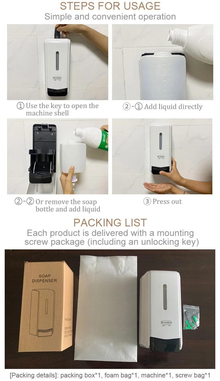 Factory Directly Sale 1000ml Manual Foam Soap Dispenser for Hotel