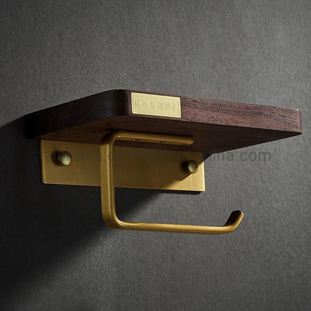 Bathroom Aluminium Single Paper Holder Wooden Paper Shelf Tissue Paper Holder (MC005-A1)
