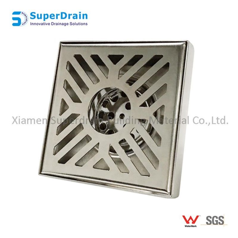 Stainless Steel Square Shower Floor Drain with Tile Insert Invisible Grate Cover Strainer Brushed Bathroom Drainer