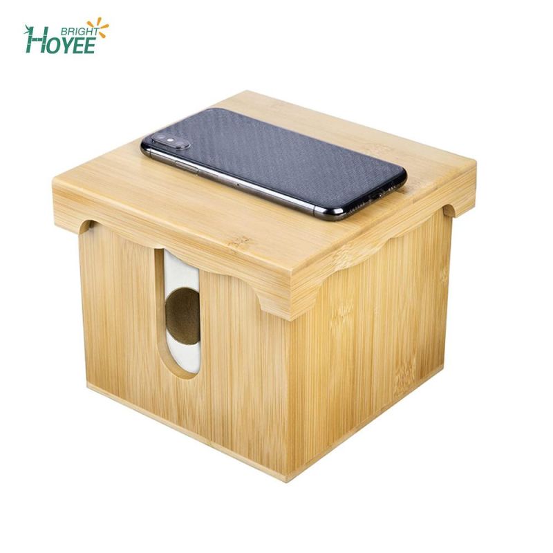 Bamboo Bathroom Toilet Tissue Holder Organizer Box for Toilet Paper Storage