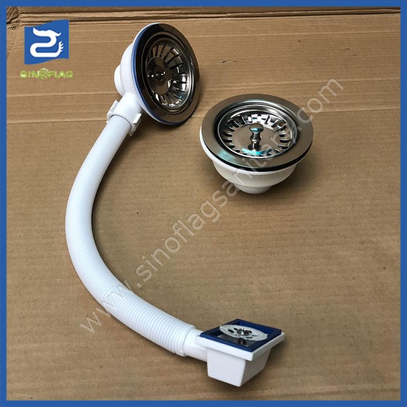 113mm Stainless Steel Kitchen Sink Basket Strainer with Flexible Hose for Overflow Hole