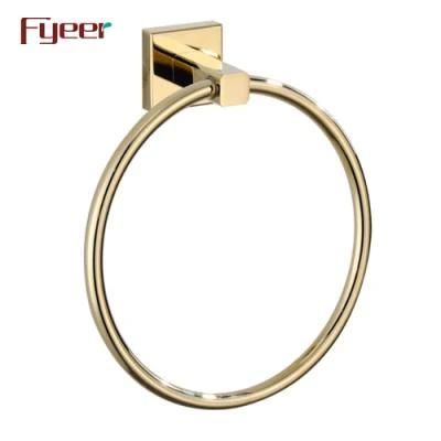 Fyeer Bathroom Accessory Gold Plated Brass Towel Ring