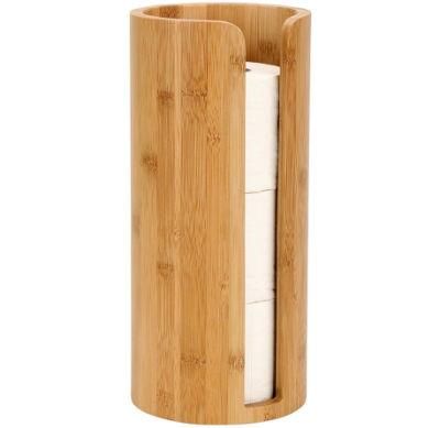 Bamboo Round Shape Tissue Holder for Bathroom Wooden Bamboo Floor or Wall Mounted Roll Tissue Holder