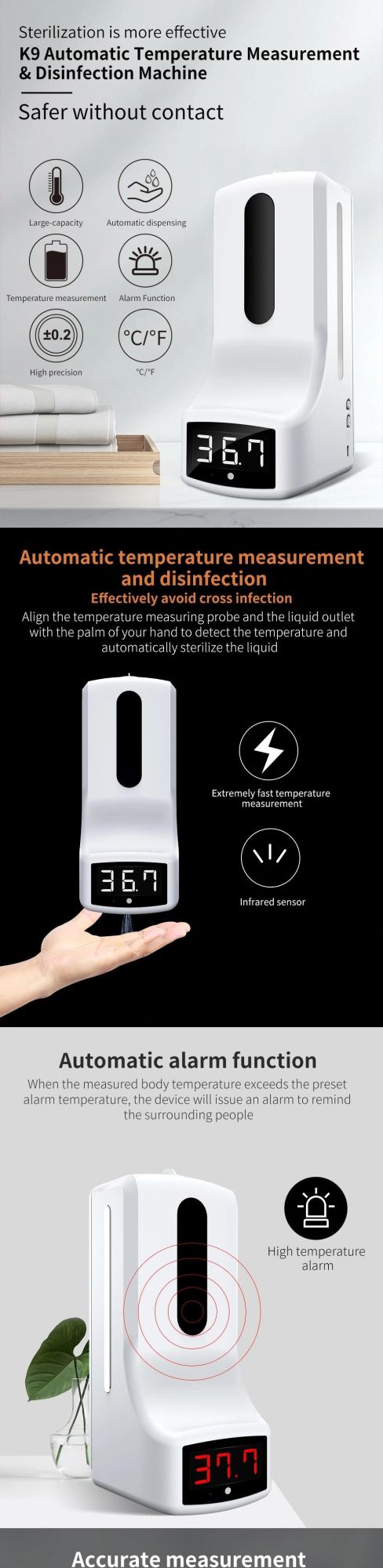 2 in 1 Thermometer Soap Dispenser Measurement Integrated Disinfection Automatic Liquid Dispense Soap Dispenser