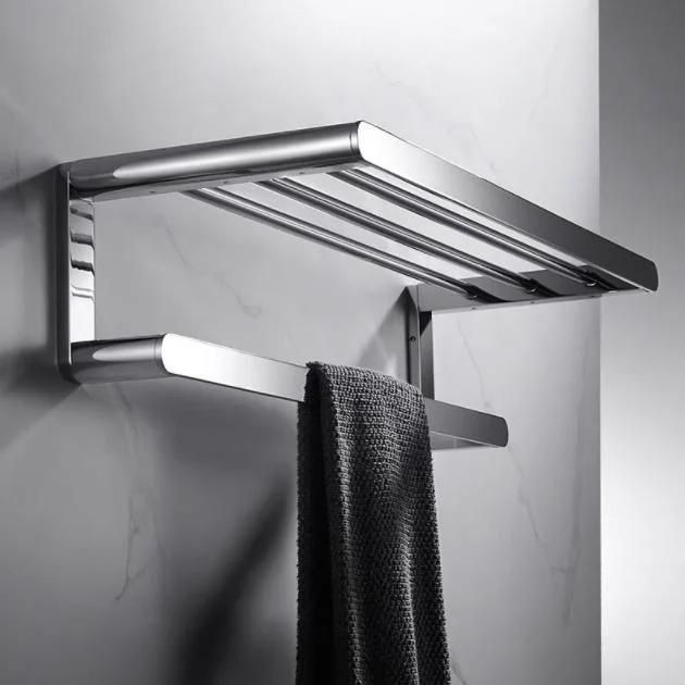 Stainless Steel 304 Flat Base Double Towel Rack with Shelf