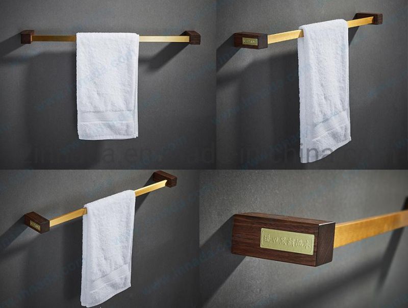 Wall Mounted Bathroom Hardware Sets Walnut Aluminum Brushed Gold Towel Bar (NC7824)
