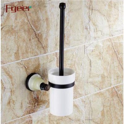 Fyeer Ceramic Base Black Bathroom Accessory Brass Toilet Brush Holder