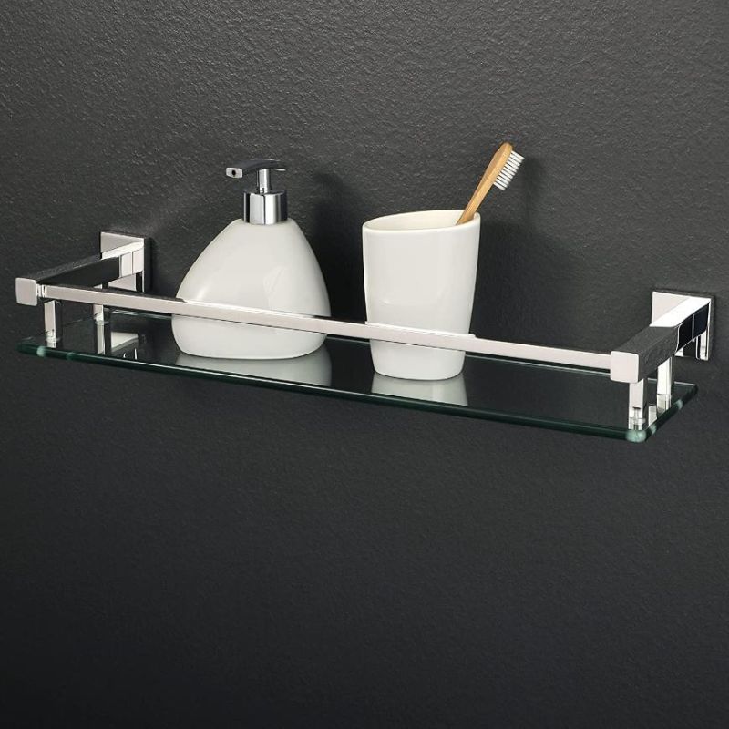 SUS 304 Stainless Steel Single Glass Shelf Bathroom Rack