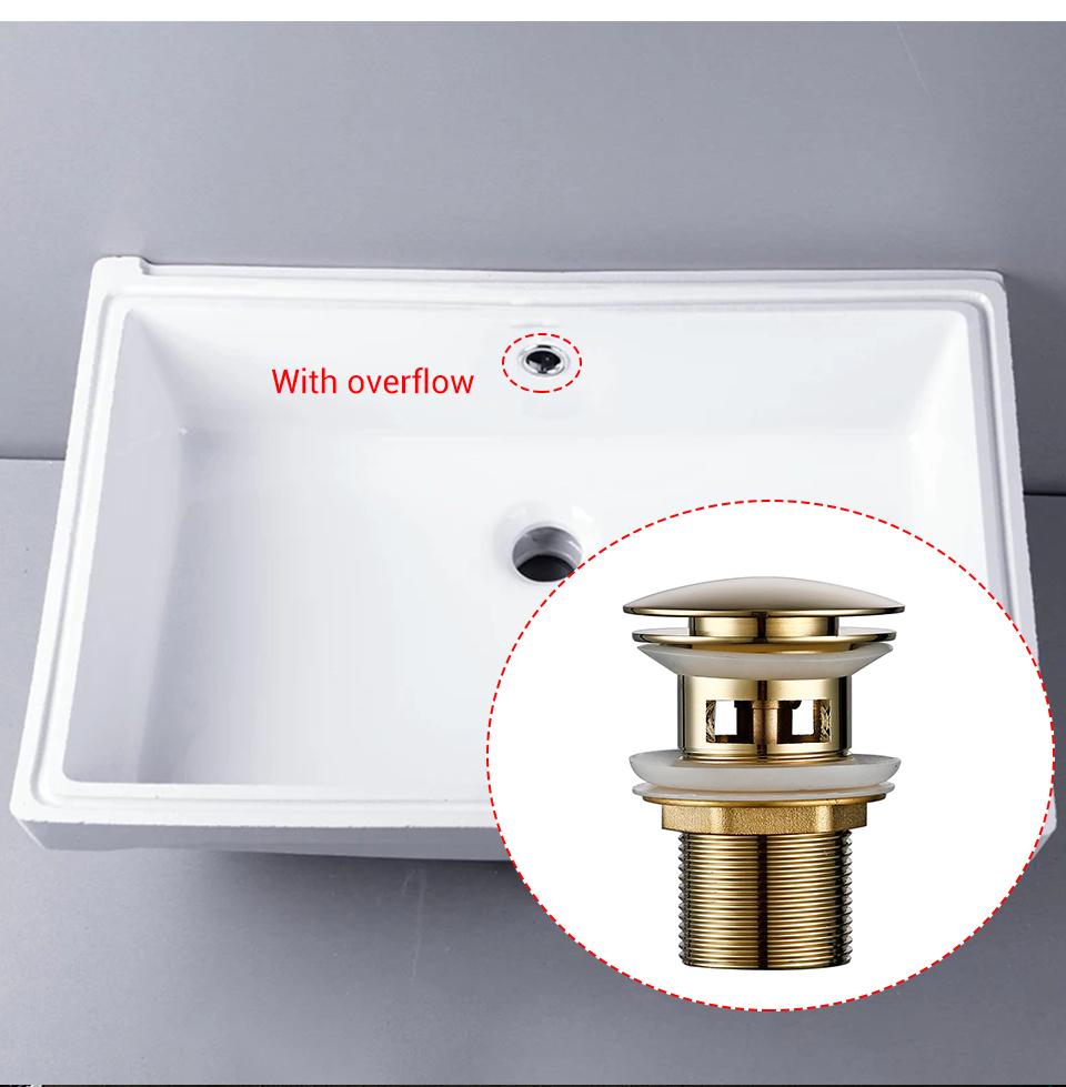 Light Gold Color Basin Water Strainer Brass Pop up Sink Strainer Without Overflow