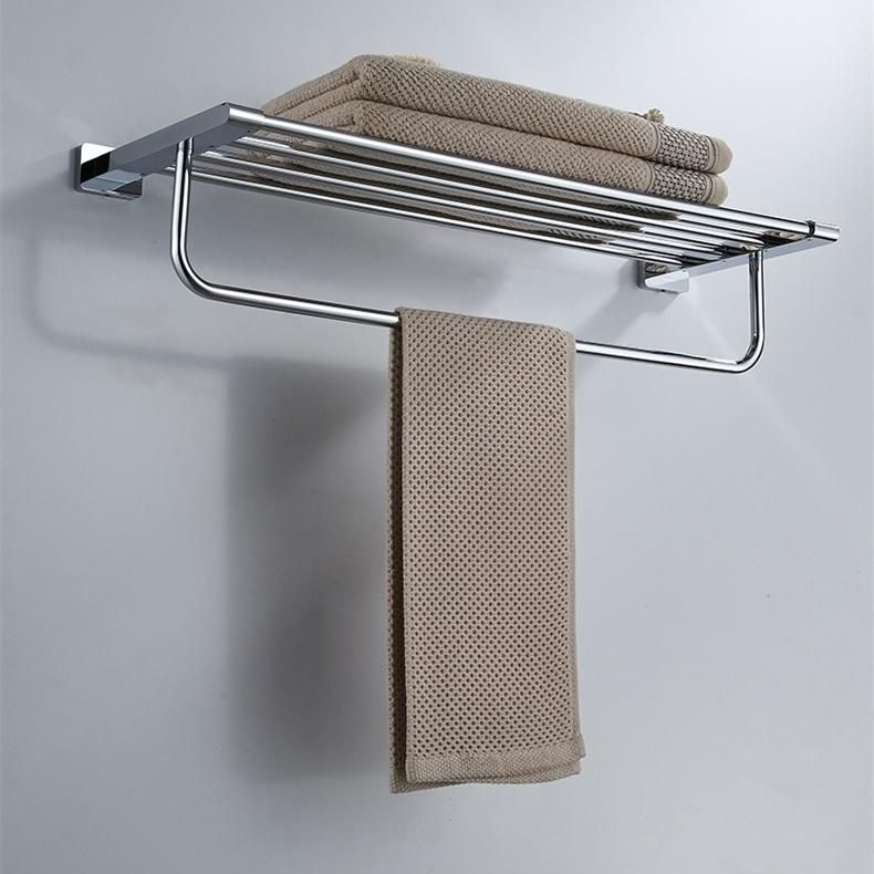 Bathroom Brass Towel Rack Polished Chrome Two Layers Towel Shelf