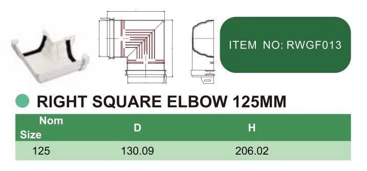 Era Building Fittings Material PVC Roof Rainwater 125mm Plastic Rain Gutters Right Square Elbow