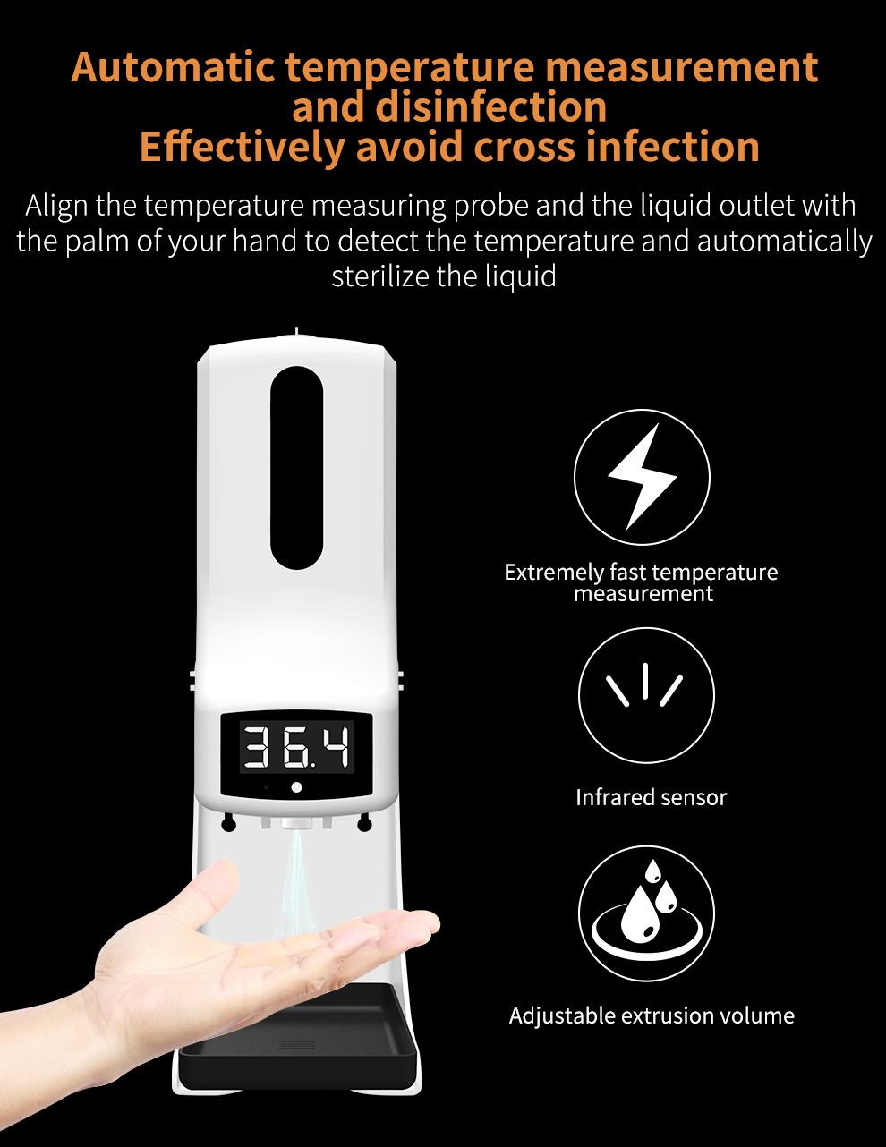 Wall Mounted Automatic Hand Soap Dispenser with Thermometer 2 in 1 Automatic Temperature Measurement