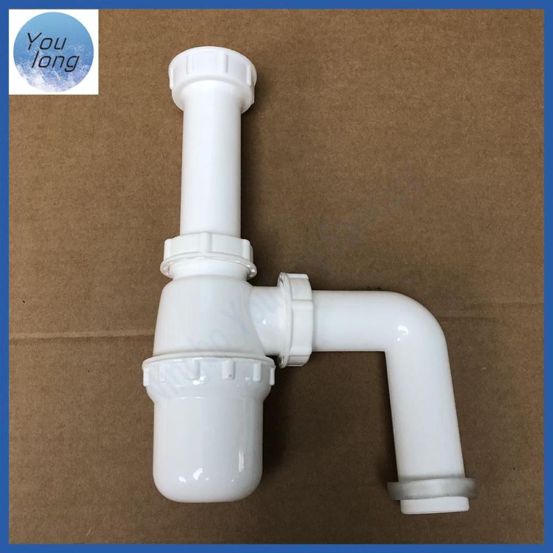 High Quality Plastic White Sink Siphon Big Bottle Trap with Elbow