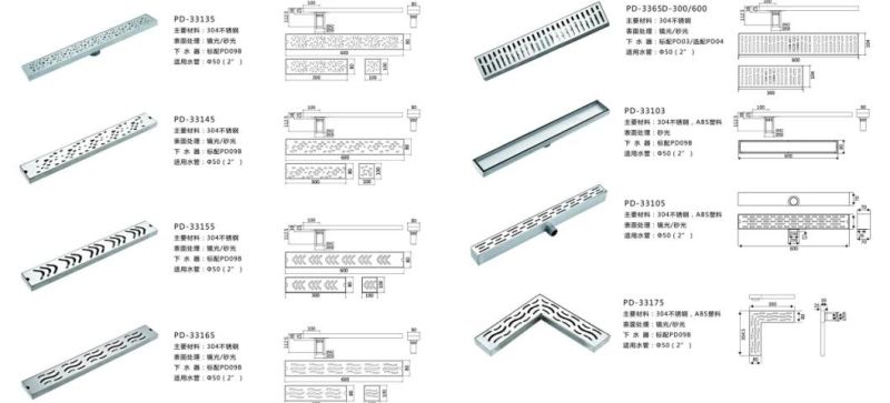 Customized Long 304 Ss Stainless Steel Linear Tile Inserts Shower Drain