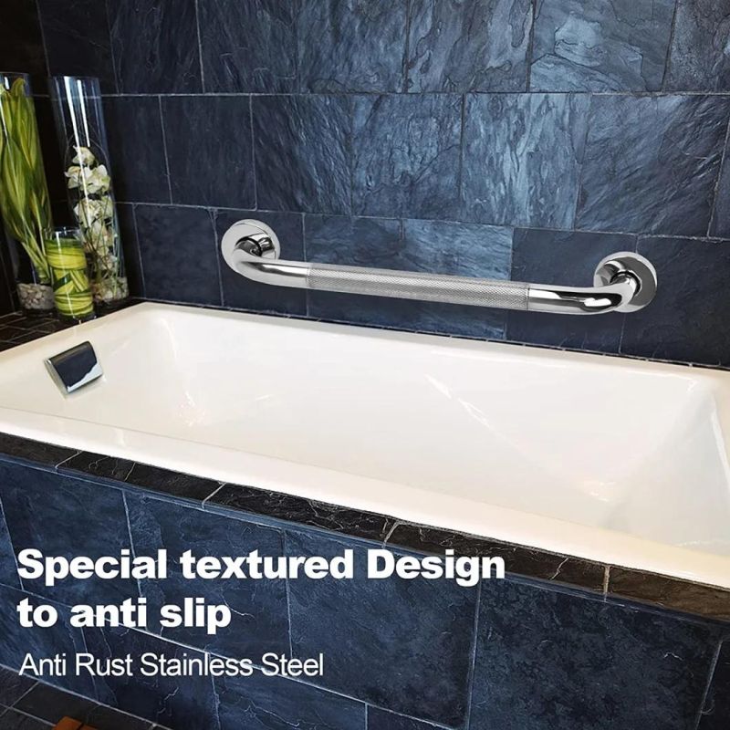 Stainless Steel Anti Slip Shower Grab Bar Handle Knurled Bathroom Balance Bar