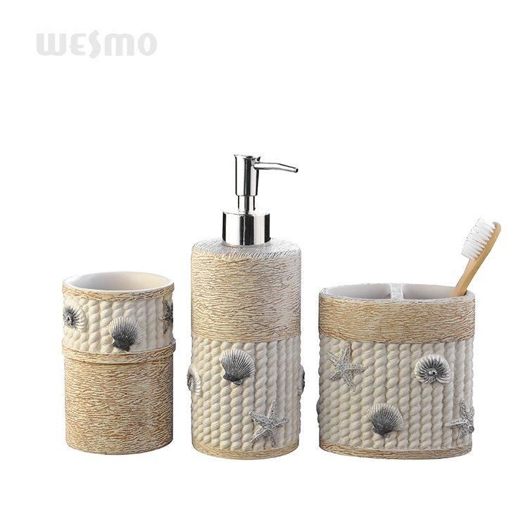 White Sandy Polyresin Bathroom Accessories with Dispenser