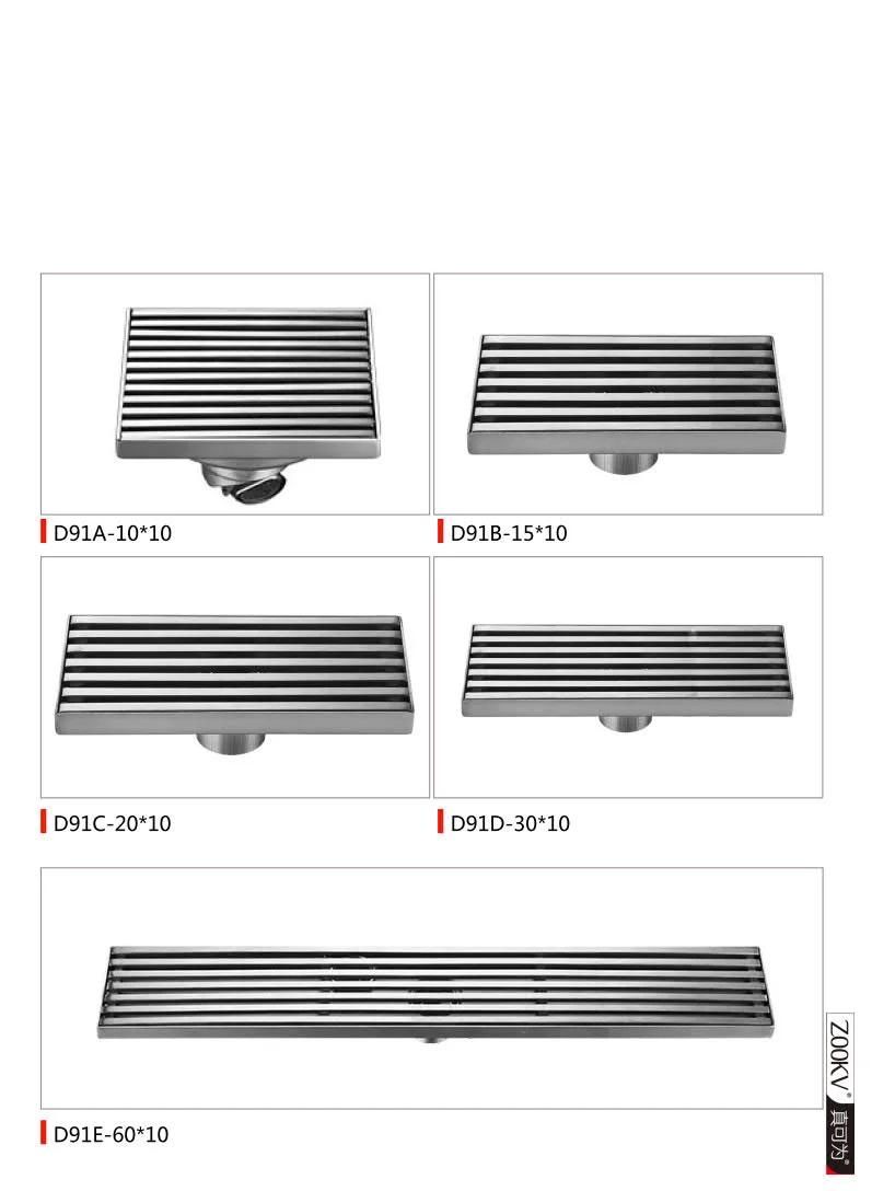 Indoor and Outdoor 70 Cm Rectangle 304 Stainless Steel Floor Drain Thickening Square Hole Big Displacement Odourless Long Drain Grille Floor Drain