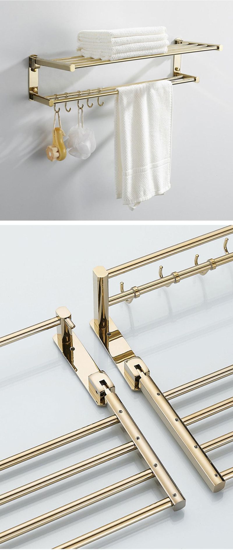 Bathroom Full Copper Gold Movable Towel Rack