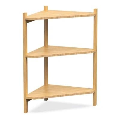 Space Saving Bathroom Storage Rack 3-Tiered Triangular Bamboo Corner Shelf