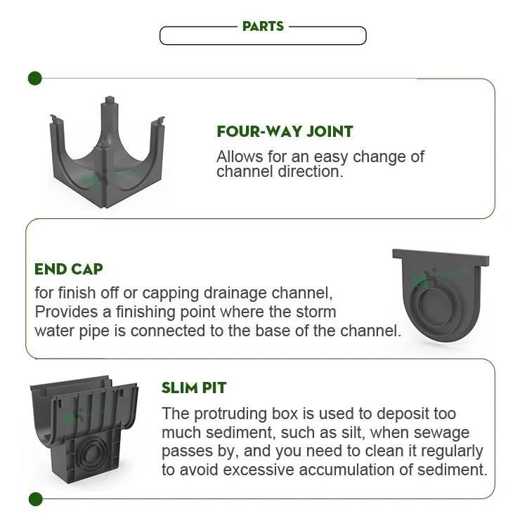 HDPE Trench Drainage Channel with Press Stainless Steel Cover