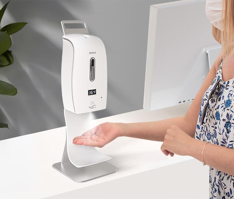 Hotel Lobby Automatic Touchless Thermometer Disinfection Hand Sanitzier Spray Soap Dispenser