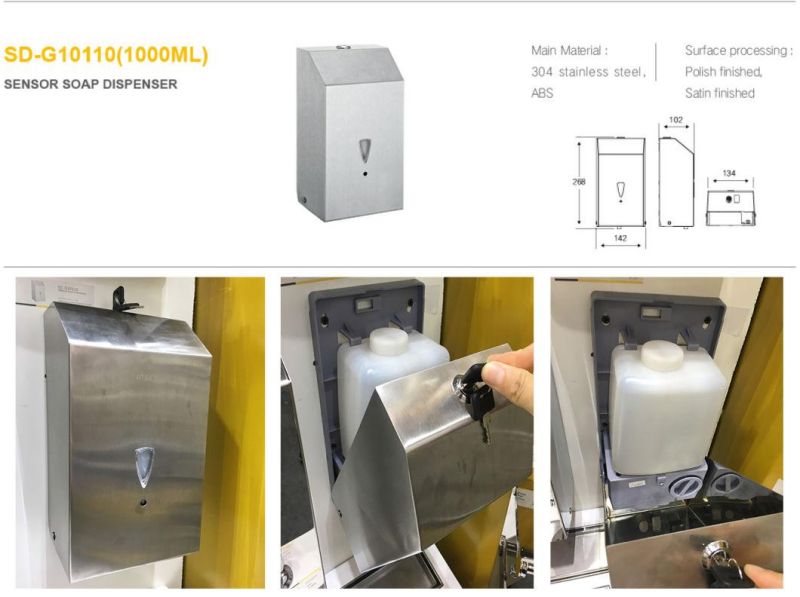 Wall Mounted Commercial Touchless Stainless Steel Automatic Liquid Soap Dispenser Smart Sensor