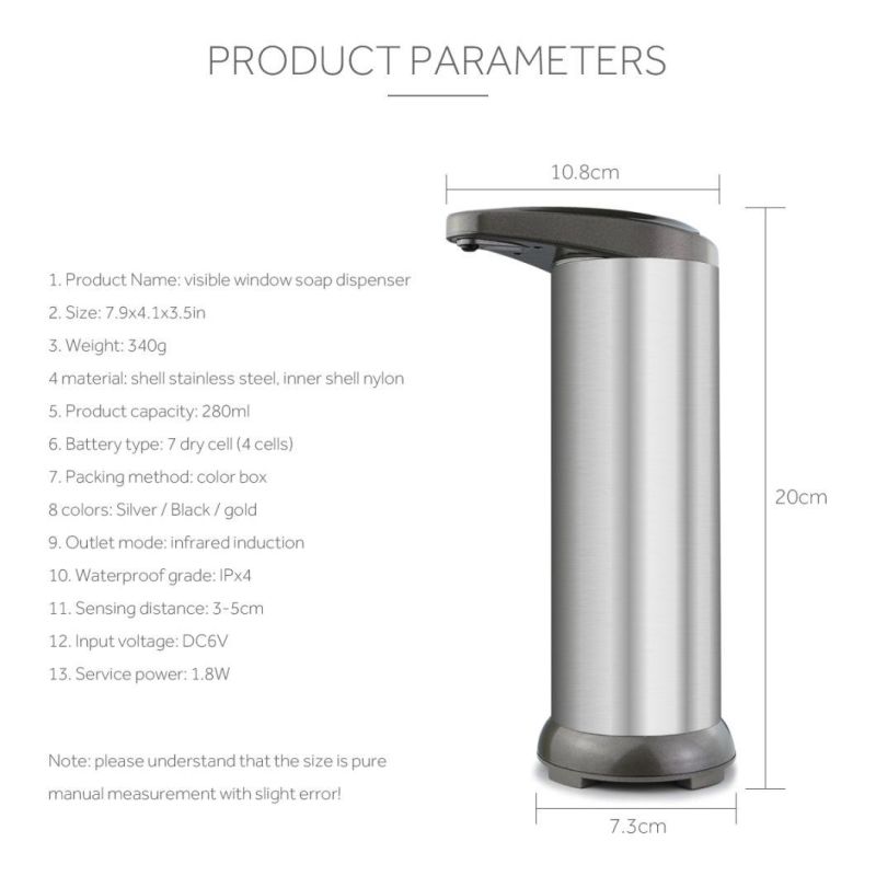 Hand Sanitizer Holder Liquid Sensor Stainless Steel Touchless Automatic Soap Dispenser