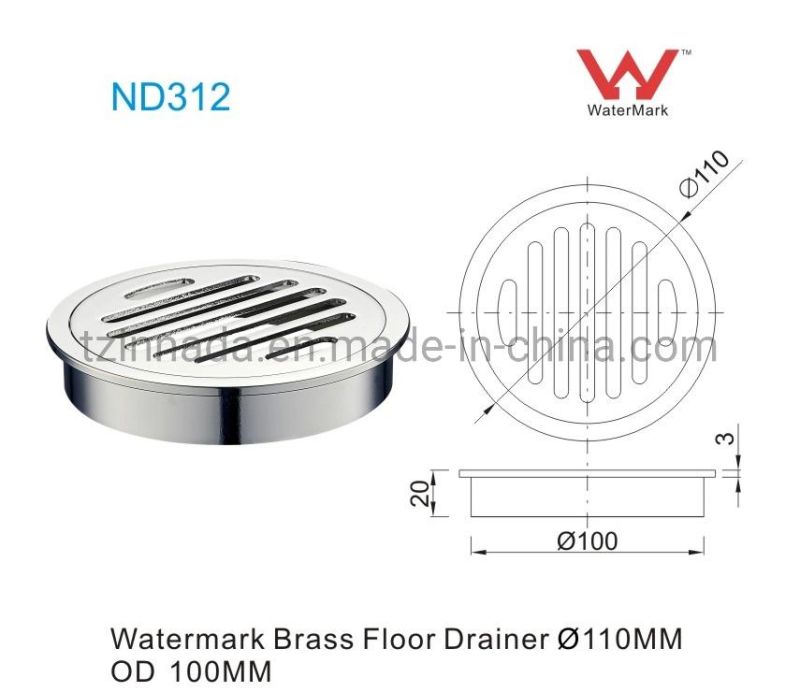 Chrome Plated Watermark Brass Round Floor Drain Bathroom Toilet Accessories Strainer Sifon Siphon Dia110mm, Od100mm (ND312)