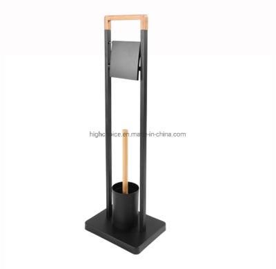 Bamboo Metal Toilet Brush and Paper Holder