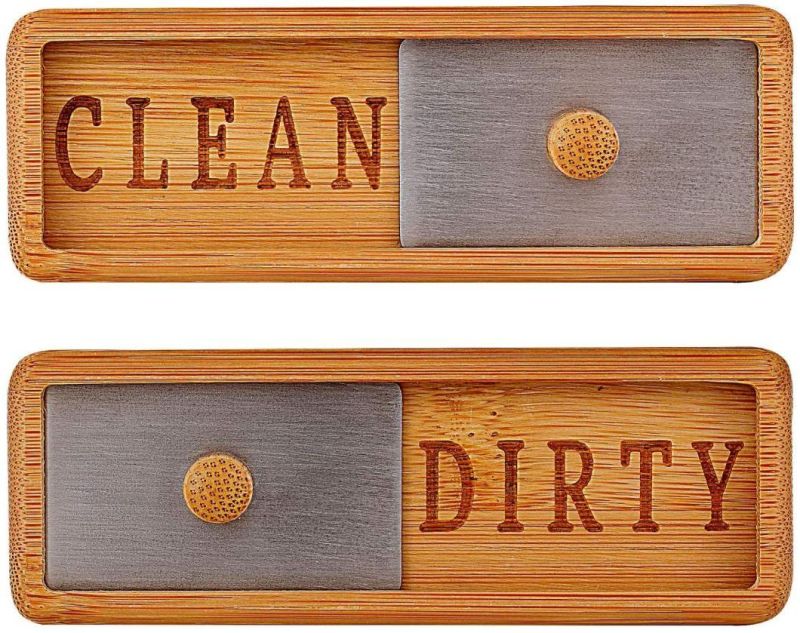 Bamboo Dishwasher Clean Dirty Magnet Sign, with Stainless Steel Window - Dishwasher Magnet Clean Dirty, 2 Double-Sided Stickers, Dirty Clean Dishwasher Magnet C