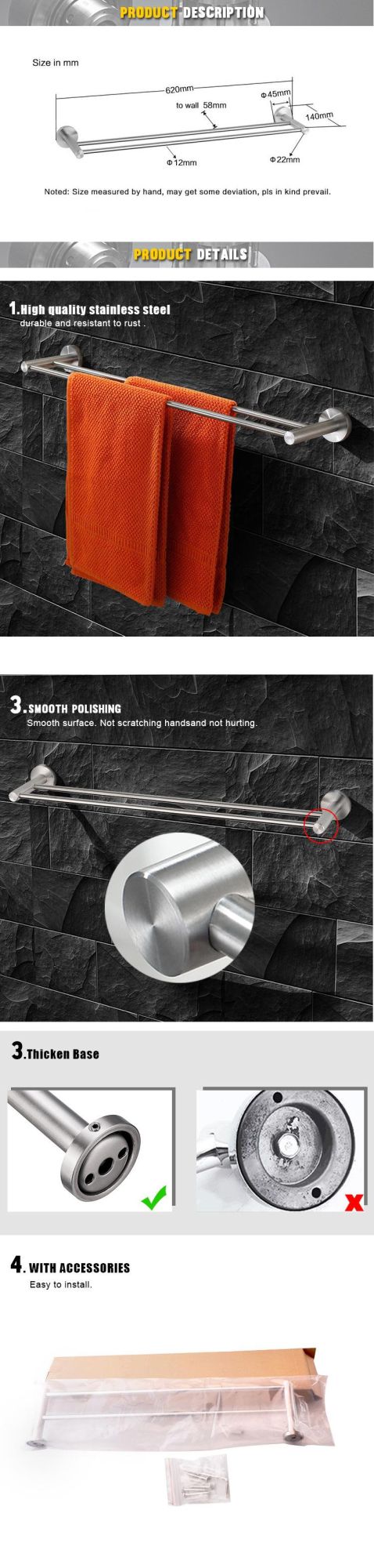 304 Stainless Steel Foldable Bathroom Towel Rack