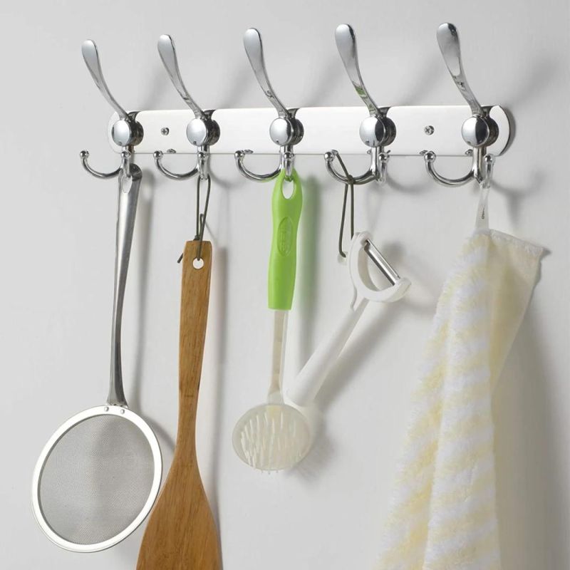 SUS304 Coat Towel Hook Rail Wall Mounted with 6 Hooks