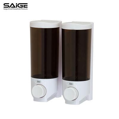 Saige 350ml*2 Hotel Wall Mounted Plastic Manual Soap Dispenser