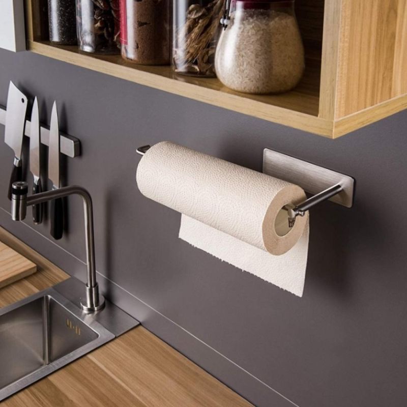 Paper Towel Holder Under Kitchen Cabinet Self Adhesive Towel Paper Holder Stick on Wall SUS304 Stainless Steel