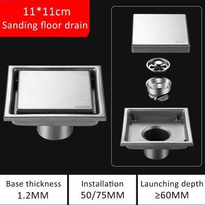 11*11cm 304 Stainless Steel Invisible Floor Drain Sanding Square Bathroom Toilet Shower Room Hidden Deodorant Floor Drain