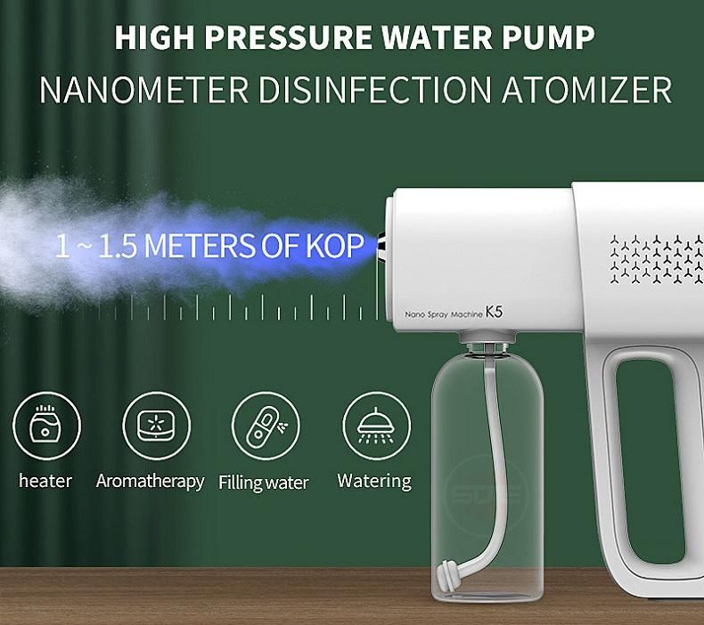 K5 Smart Spray Gun Handheld Wireless Atomizer Fogging Machine Bluelight Nano Spray Machine Gun Disinfection Gun