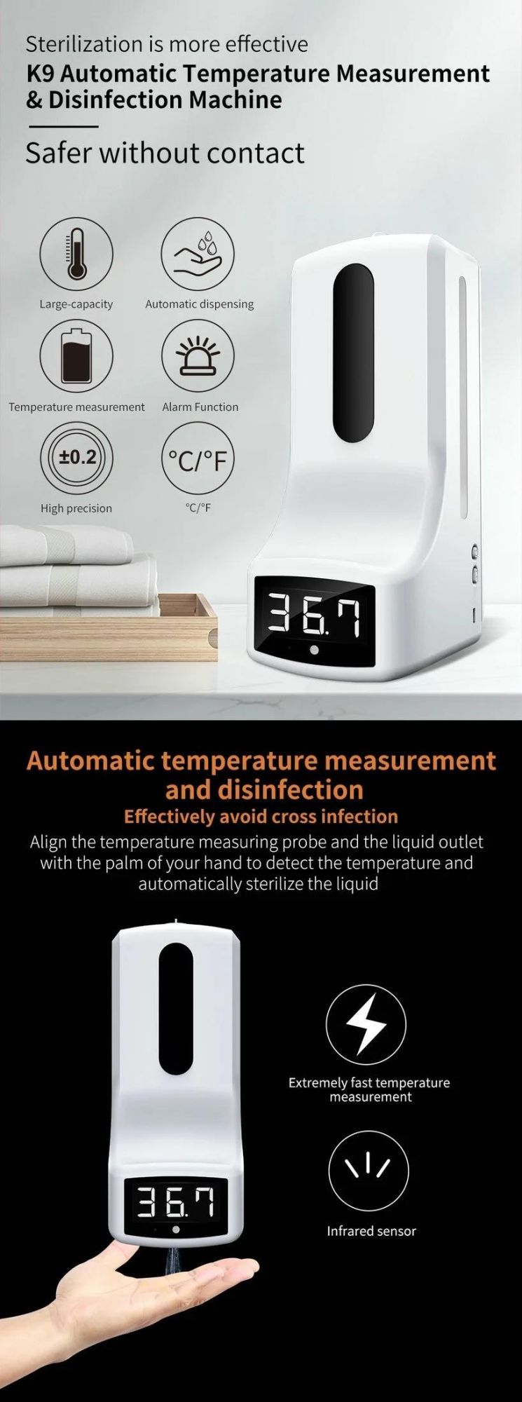 2 in 1 Thermometer Soap Dispenser Measurement Integrated Disinfection Automatic Liquid Dispense Soap Dispenser