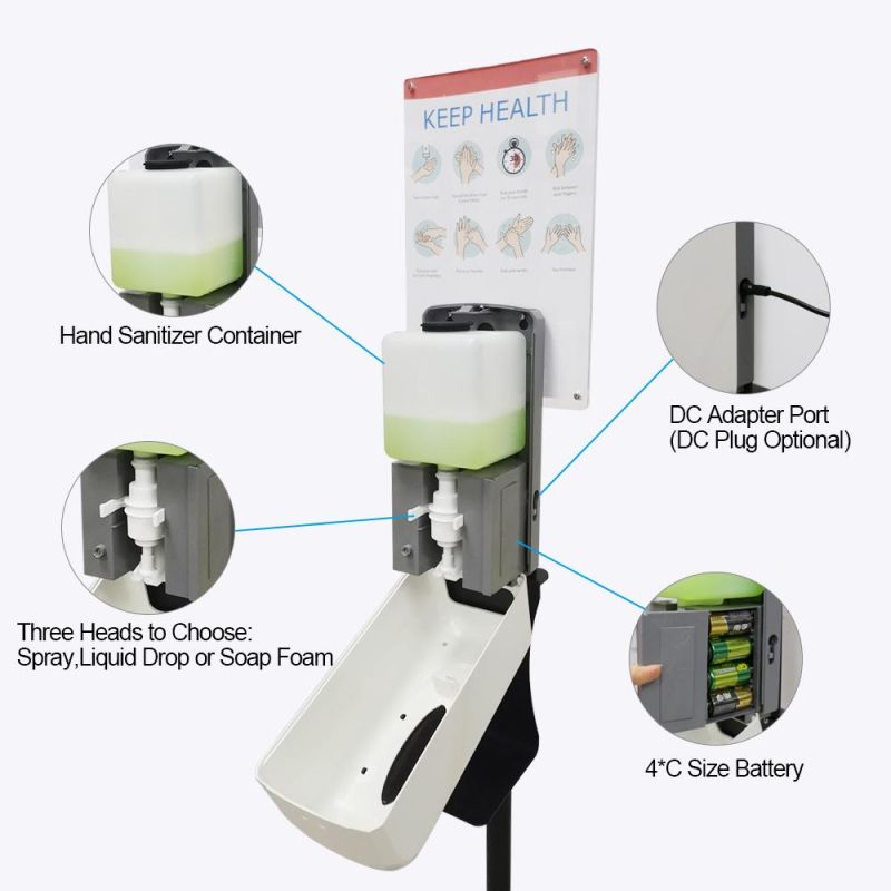 Customize Logo Electric Infrared Sensor Touchless Alcohol Gel Floor Stand Automatic Hand Sanitizer Dispenser
