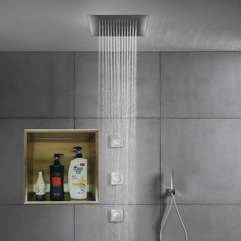 PVD Brushed Gold Shower Niche Square 304 Stainless Steel Bathroom Shower Shelf