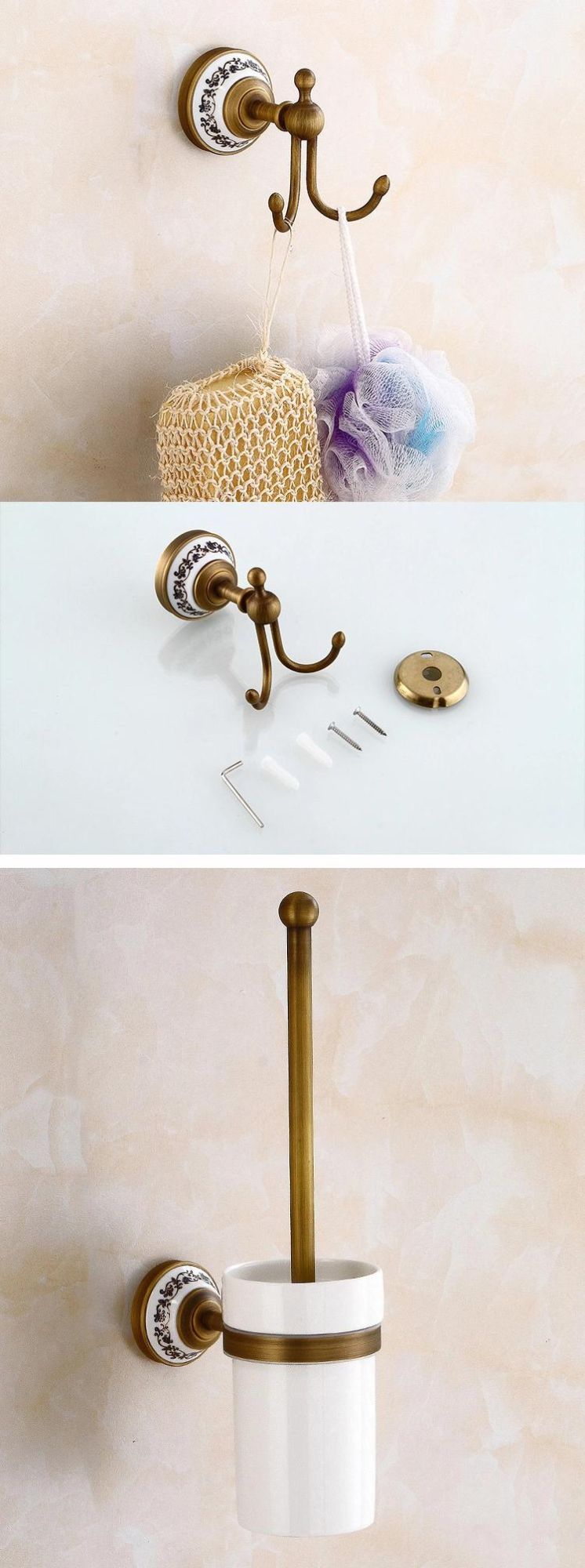European Vintage Hotel Bathroom Towel Rack Set Elegant Wall Antique Brass Towel Rack