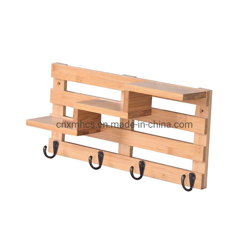 Dector Entryway Organizer Coat Hangers Bamboo Wall Hanging Shelf with 4 Metal Hooks Key Holder