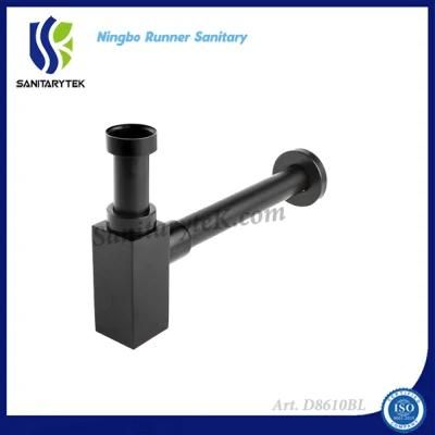 Matt Black Square 1&quot; 1/4 Brass Bottle Trap with Pipe for Wash Basin Siphone Sifon Drain Tube Kit