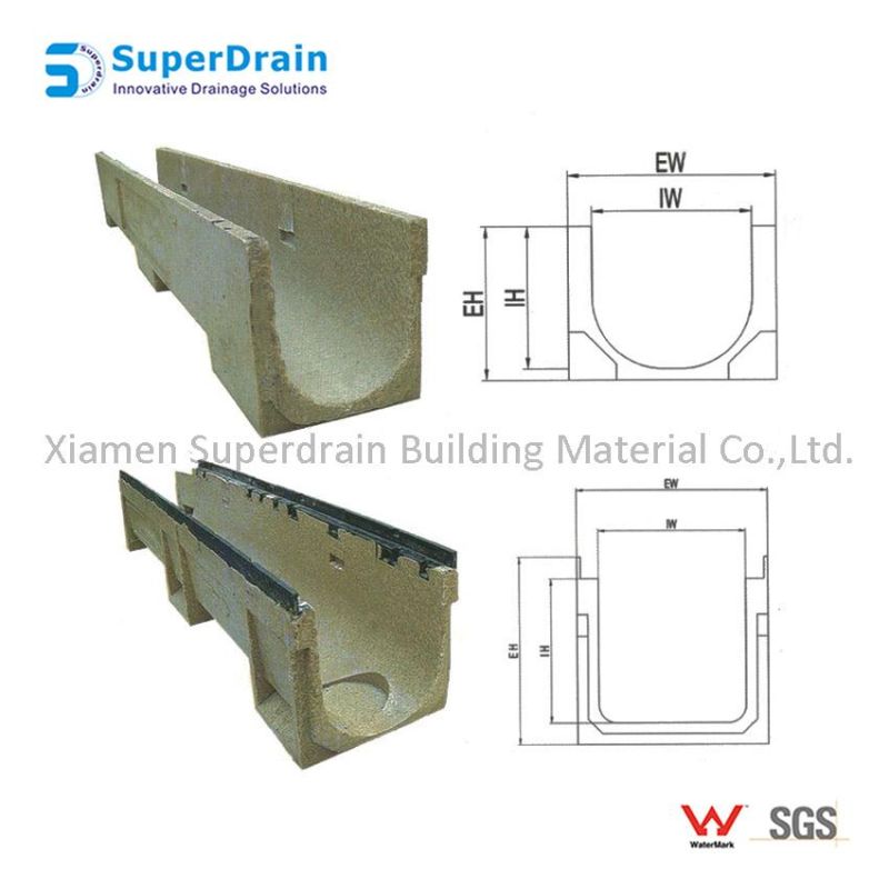 Polymer Concrete Trench Drain with Ductile Iron Grating for Surface Gully Drainage System
