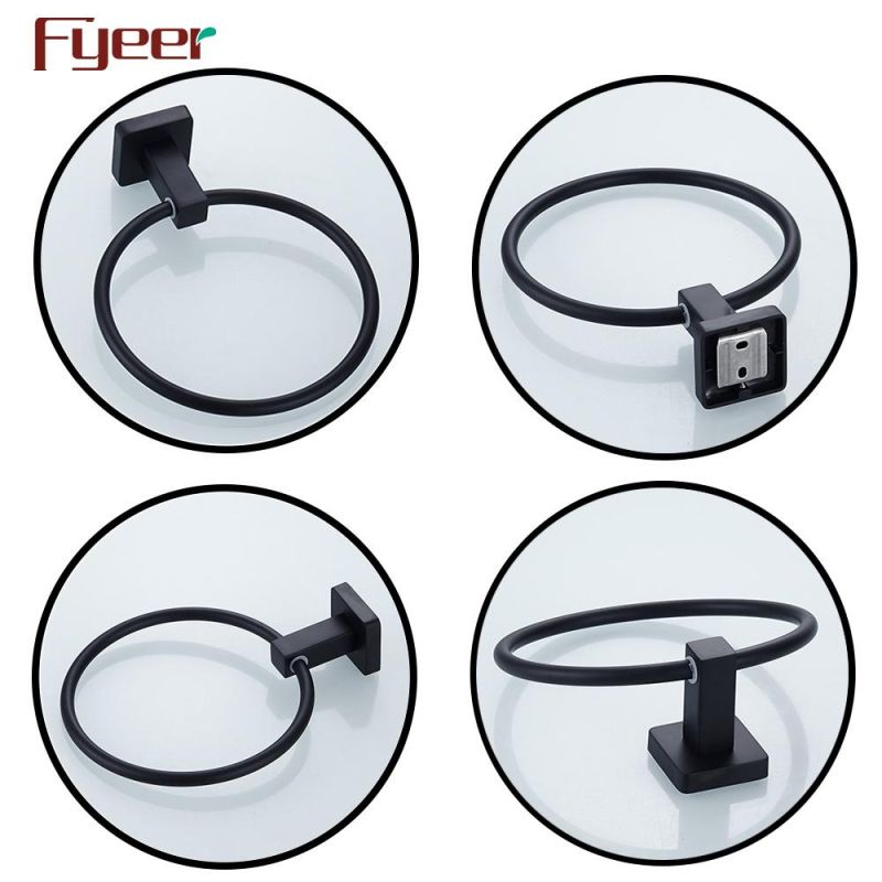 Fyeer Bathroom Accessory Aluminum Matt Black Towel Ring