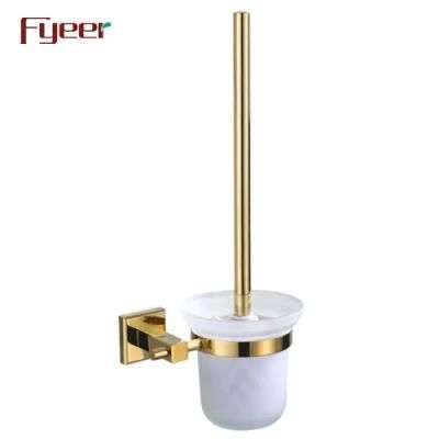 Fyeer Bathroom Accessory Golden Brass Toilet Brush Holder