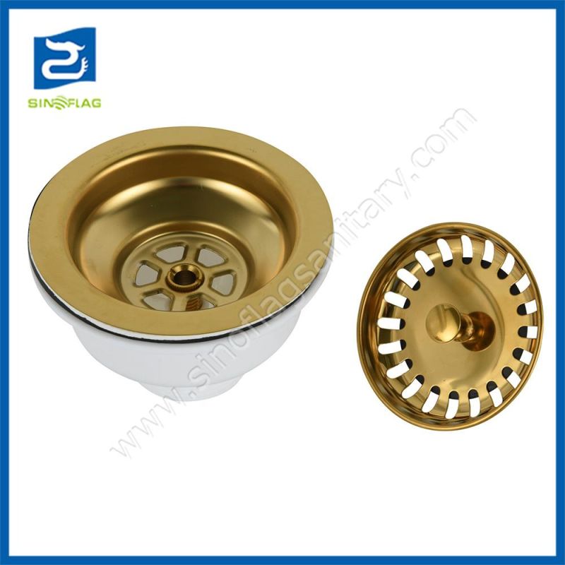 4.1/2 Bronze Plated Sink Basket Drain Kitchen Siphon