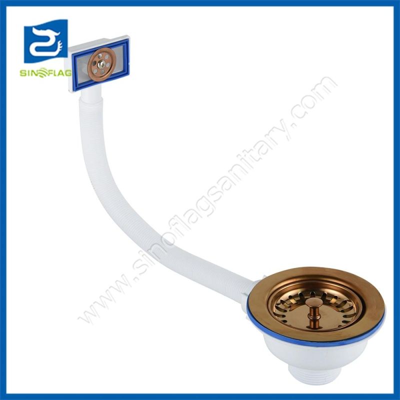 Bronze Finish Sink Basket Strainer with Overflow Hose