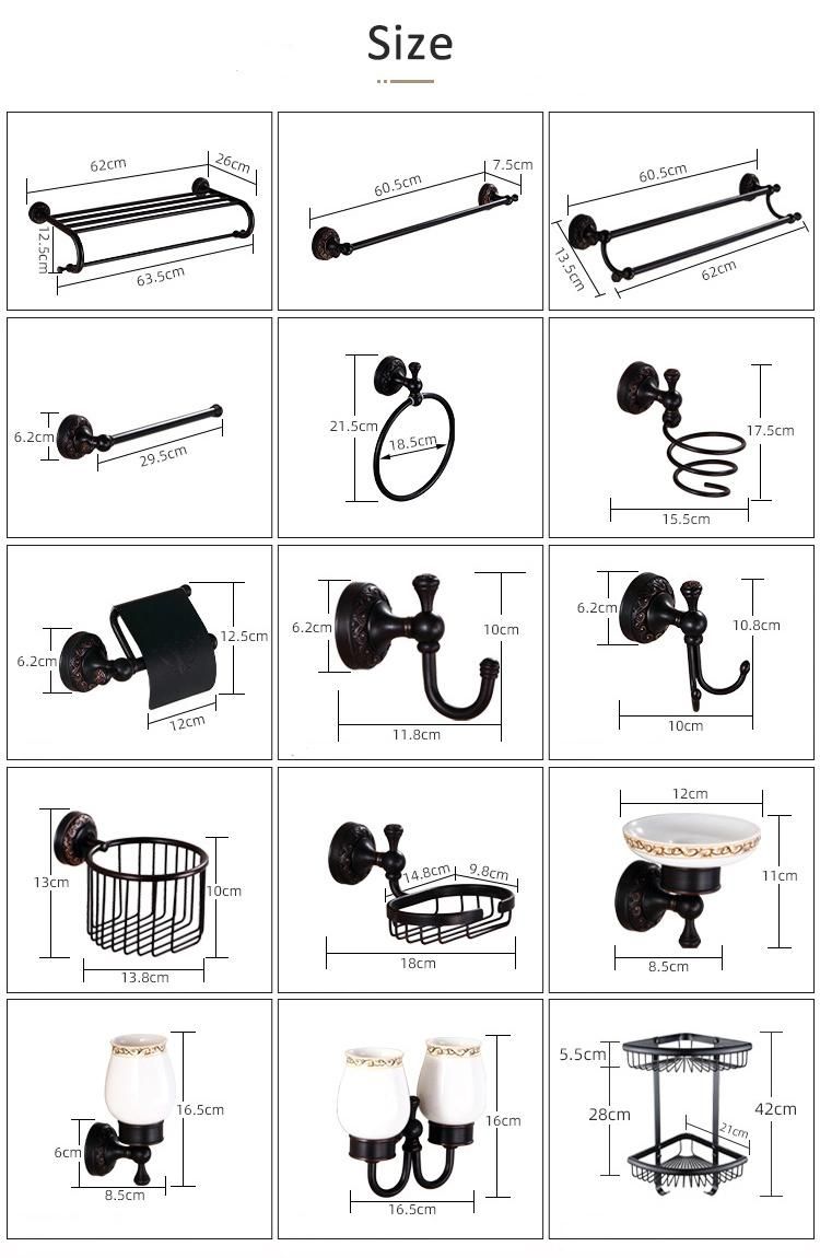 Wall Mounted Towel Bar Dual Tiers European Carved Black Bath Towel Rack