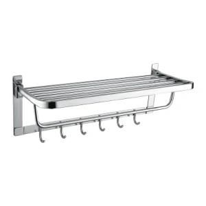 Luolin Stainless Steel 304 Hotel Towel Rack Bathroom Folding Shelf Shower Towel Bar Holder Hanger with Hooks, 91085-5